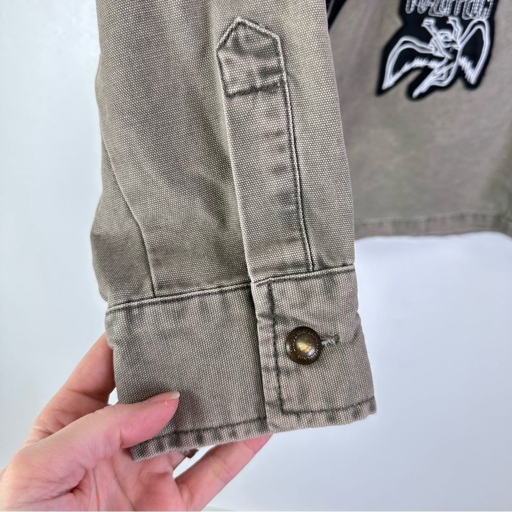 Zara Basics Customized Band Patches Button Up Grey Green Size M - Picture 2 of 6